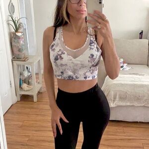 🪞 NEW mesh trim floral active sports bra top  in white multi